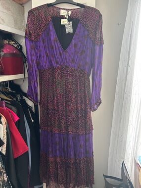 ba&sh Purple and Black Floral Tiered Maxi Dress